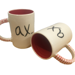 Κούπα κεραμική χειροποίητή "Αχ" - "Βαχ" / κόκκινη - μαύρη (10.5*11.5 cm) - δώρο, πηλός, κούπες & φλυτζάνια, αγ. βαλεντίνου