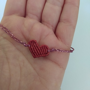 Simple Heart Macrame Bracelet Love Valentine's - καρδιά, μακραμέ, κορδόνια, ζευγάρια, χεριού - 2