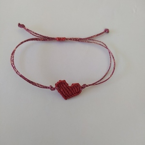 Simple Heart Macrame Bracelet Love Valentine's - καρδιά, μακραμέ, κορδόνια, ζευγάρια, χεριού - 3