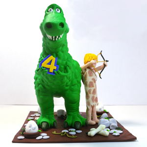 Διακοσμητικό Τούρτας (cake topper) από πηλό, T-Rex - πηλός, δεινόσαυρος, personalised, διακοσμητικά για τούρτες, διακοσμητικά - 2