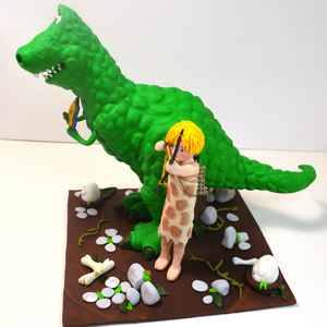 Διακοσμητικό Τούρτας (cake topper) από πηλό, T-Rex - πηλός, δεινόσαυρος, personalised, διακοσμητικά για τούρτες, διακοσμητικά - 4