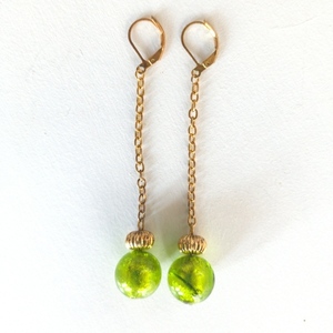 Σκουλαρίκια με πράσινη χάντρα από φυσητό γυαλί - γυαλί, χάντρες, μακριά, κρεμαστά, μεγάλα - 3