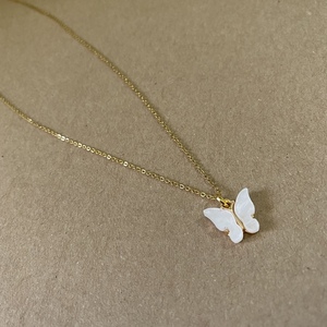 Κολιέ ατσάλι επιχρυσωμένο - White butterfly - charms, επιχρυσωμένα, πεταλούδα, κοντά, ατσάλι - 3