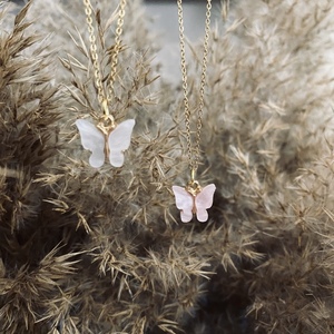 Κολιέ ατσάλι επιχρυσωμένο - White butterfly - charms, επιχρυσωμένα, πεταλούδα, κοντά, ατσάλι - 5
