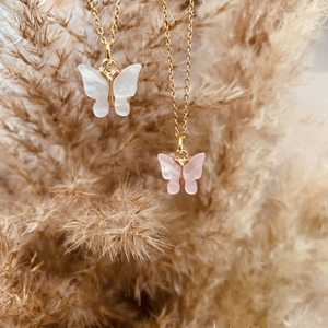 Κολιέ ατσάλι επιχρυσωμένο - Baby pink butterfly - charms, επιχρυσωμένα, πεταλούδα, κοντά, ατσάλι - 4