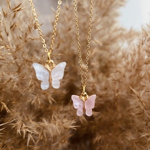 Κολιέ ατσάλι επιχρυσωμένο - Baby pink butterfly - charms, επιχρυσωμένα, πεταλούδα, κοντά, ατσάλι - 5
