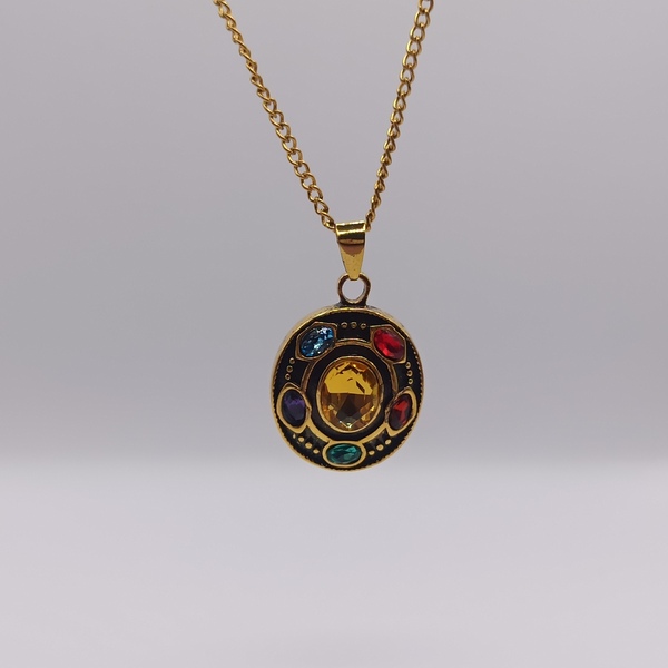 Χρυσό κολιέ με Infinity stones εμπνευσμένο από Avengers - ορείχαλκος, φθηνά, μενταγιόν - 2