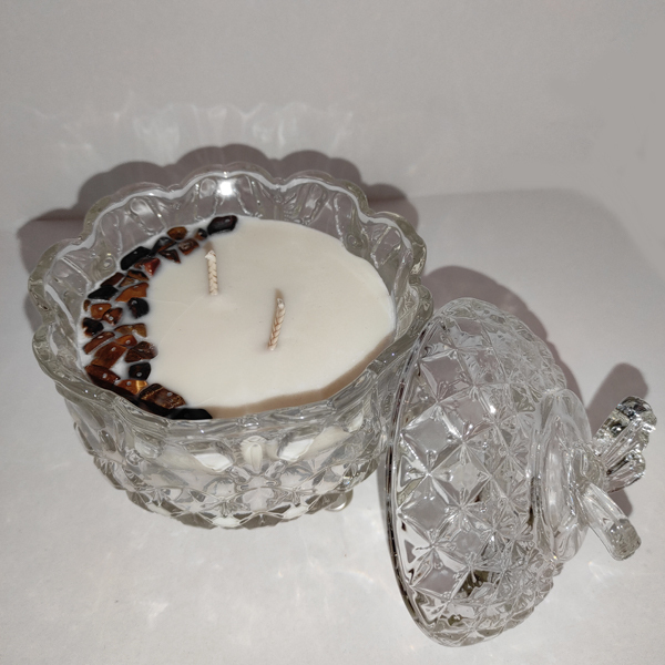 Φοντανιέρα - κερί σόγιας με ημιπολύτιμους λίθους - Μάτι της Τίγρης - αρωματικά κεριά - 2