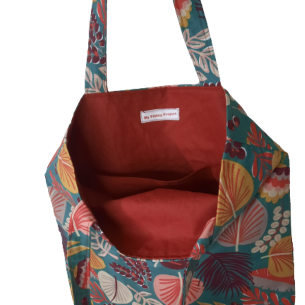 Υφασμάτινη tote τσάντα "τροπικά φύλλα" - ύφασμα, ώμου, all day, tote, πάνινες τσάντες - 3