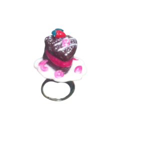 χειροποιητο δαχτυλιδι heart, brownies με φραουλα (πολυμερικου πηλου) - καρδιά, πηλός, αυξομειούμενα