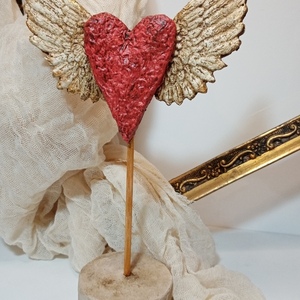 Καρδιά με φτερά αγγέλου - πηλός, διακοσμητικά, δώρα για γυναίκες - 3