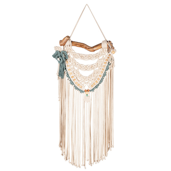 Macrame Boho Wall Design - Πετρόλ αποχρώσεις - μήκος μακραμέ 83 εκ - μακραμέ, διακοσμητικά, διακόσμηση βεράντας
