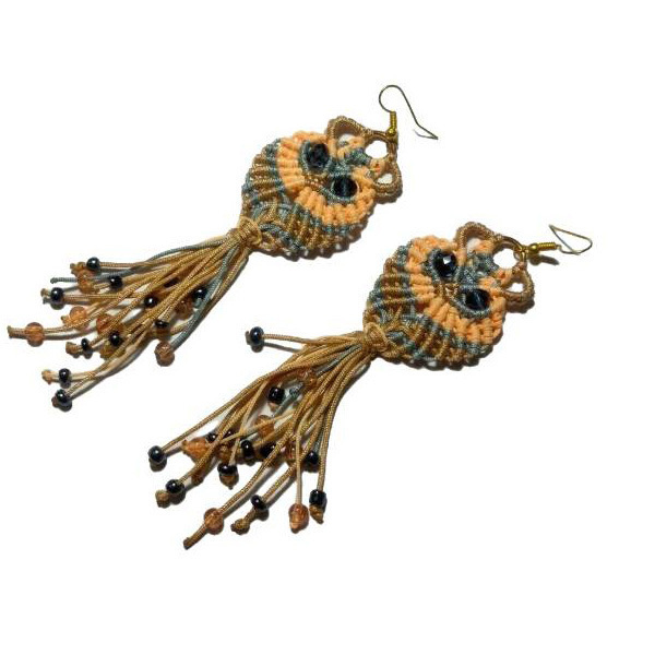 Σκουλαρίκια *Liberty OWLS* με τέχνη μακραμε, γυαλινες χαντρες. - μακραμέ, ατσάλι, κρεμαστά, μεγάλα, γάντζος - 3