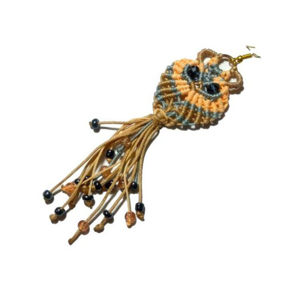 Σκουλαρίκια *Liberty OWLS* με τέχνη μακραμε, γυαλινες χαντρες. - μακραμέ, ατσάλι, κρεμαστά, μεγάλα, γάντζος - 4