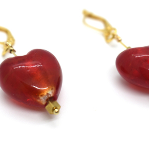Μακριά σκουλαρίκια κρεμαστά με κόκκινη χάντρα γυάλινη καρδιά - γυαλί, καρδιά, χάντρες, κρεμαστά, γάντζος - 2