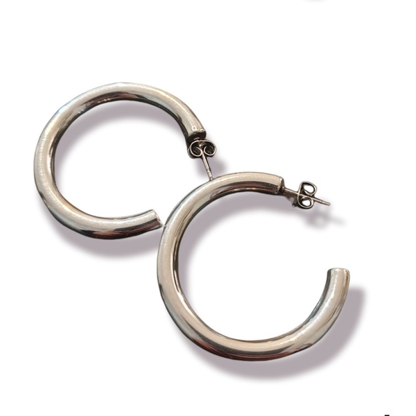 Circle earrings - επάργυρα, κρίκοι, ατσάλι, μεγάλα, καρφάκι