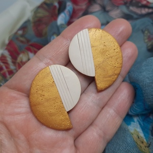 "Geometry earrings" χειροποίητα από πηλό - γυναικεία, πηλός, χειροποίητα, καρφωτά, μεγάλα - 3