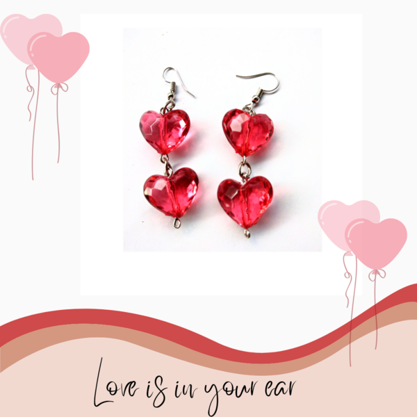 Κρεμαστά σκουλαρίκια με κόκκινες καρδιές - πλαστικό, καρδιά, χάντρες, κοσμήματα, κρεμαστά - 3
