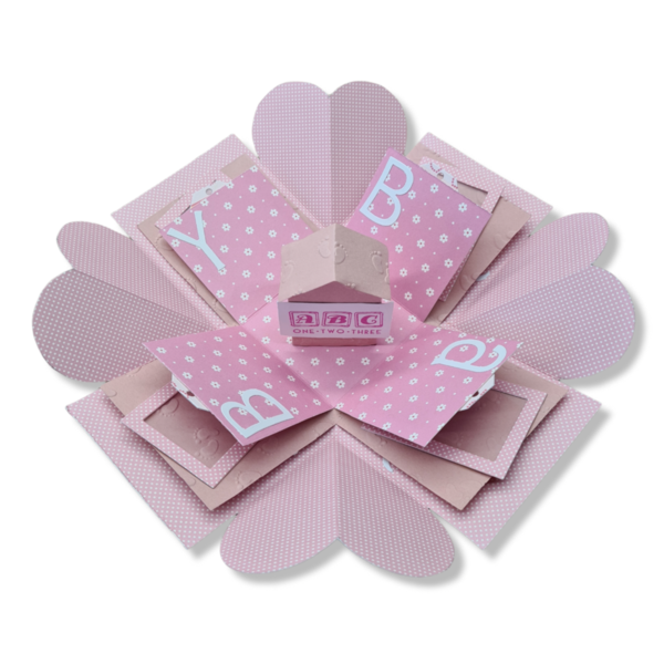Κουτί έκπληξη νέο μωρό 8 x 8 cm ρόζ αποχρώσεις - γέννηση, βρεφικά, δώρο, κορίτσι