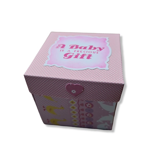 Κουτί έκπληξη νέο μωρό 8 x 8 cm ρόζ αποχρώσεις - κορίτσι, δώρο, βρεφικά, γέννηση - 2