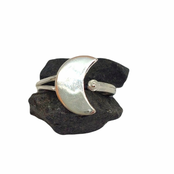 Χειροποίητο ασημένιο ανοιχτό δαχτυλίδι με σχέδιο μισοφέγγαρο - ασήμι 925, φεγγάρι, αυξομειούμενα - 2