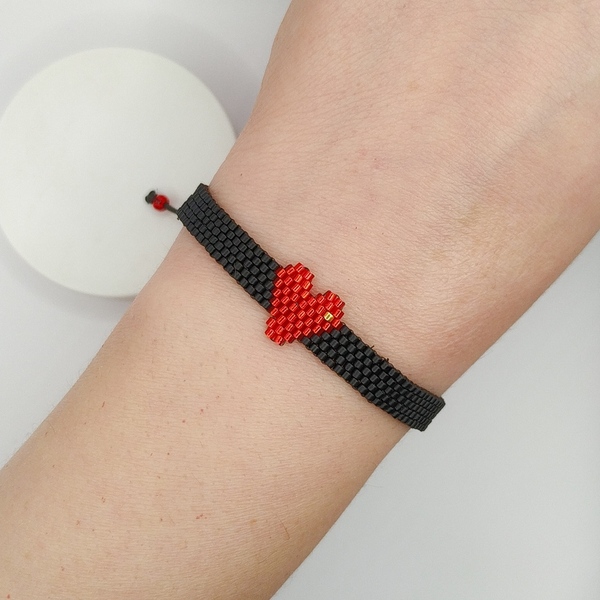 Heart bracelet - γυαλί, καρδιά, αυξομειούμενα - 3