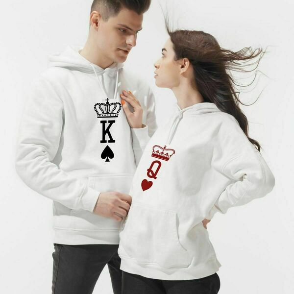 Λευκά hoodies για ζευγάρι - ύφασμα, αγάπη, personalised, σετ δώρου - 2