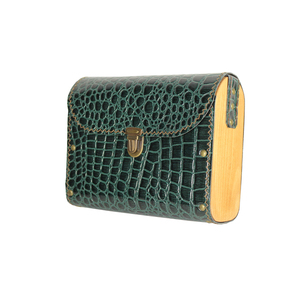 Χειροποίητη τσάντα από ξύλο και vegan δέρμα (Μεσαίο μέγεθος Πράσινο Φίδι) - animal print, ξύλο, ώμου, χιαστί, δερματίνη
