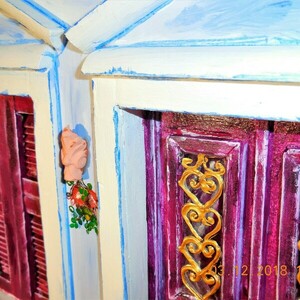 Ζωγραφική σε ξύλο 40χ 30 εκ. Πρόσοψη παραδοσιακή-μωβ - πίνακες & κάδρα, πίνακες ζωγραφικής - 2