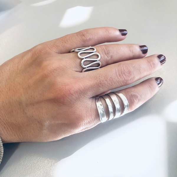 Γυναικείο δαχτυλίδι μπρούτζινο επάργυρο σε γεωμετρικό σχέδιο κύματα 6Χ1,7 εκ. - επάργυρα, γεωμετρικά σχέδια, μπρούντζος, Black Friday, φθηνά - 2