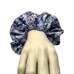 Υφασμάτινο λαστιχάκι scrunchie blue flowers - ύφασμα, κορίτσι, φλοράλ, για τα μαλλιά, λαστιχάκια μαλλιών - 4