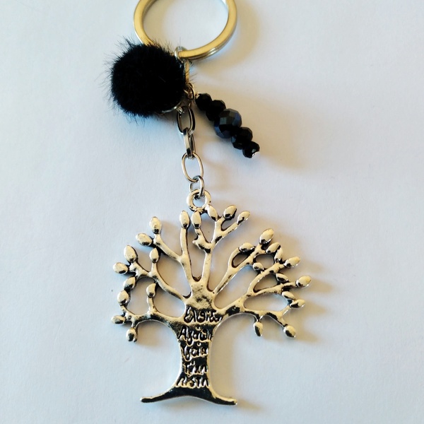 Μπρελόκ με μεταλλικό δέντρο της ζωής και μαύρα κρύσταλλα. - μεταλλικό, δέντρο της ζωής, ανδρικά μπρελόκ, αυτοκινήτου - 2