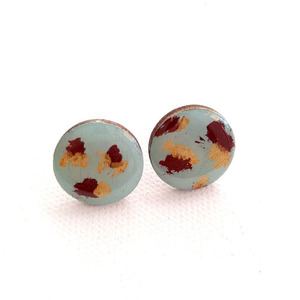 Stud earrings "Ciel abstract", στρογγυλό! - ξύλο, γυαλί, καρφωτά, καρφάκι