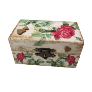 ξύλινο κουτί vintage-με τριαντάφυλλα και χρυσή πατίνα - 9 εκ Χ 5,50 εκ Χ 4,50(Υ) εκ - ντεκουπάζ, τριαντάφυλλο, δώρα γάμου, δώρα αγίου βαλεντίνου