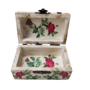 ξύλινο κουτί vintage-με τριαντάφυλλα και χρυσή πατίνα - 9 εκ Χ 5,50 εκ Χ 4,50(Υ) εκ - ντεκουπάζ, τριαντάφυλλο, δώρα γάμου, δώρα αγίου βαλεντίνου - 2