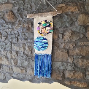 Υφαντό τοίχου. (47×25 cm ). Wall hanging 4 - χειροποίητα, υφαντά, κρεμαστά - 2