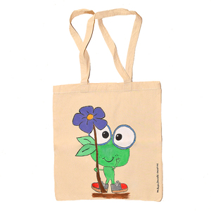 Πάνινη τσάντα ώμου ζωγραφίσμενη στο χέρι ❤️Τhe little frog - ύφασμα, ώμου, all day, πάνινες τσάντες