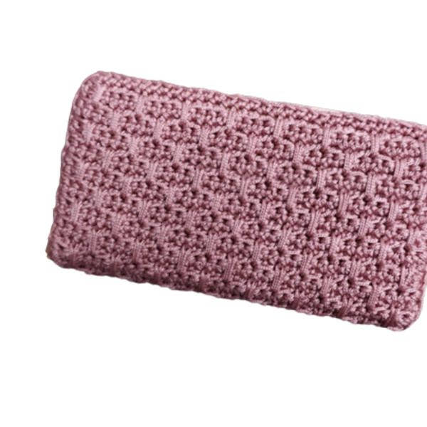 Χειροποίητο πλεκτό δερμάτινο πορτοφόλι με φερμουάρ ροζ σάπιο μήλο 20Χ11 - δέρμα, ύφασμα, πλεκτό, χειροποίητα, πορτοφόλια
