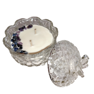 Φοντανιέρα - κερί σόγιας με ημιπολύτιμους λίθους Σοδαλίτη & Αμέθυστο - αρωματικά κεριά