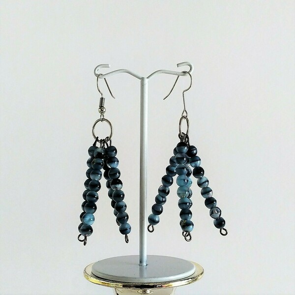"Bluebells" - Κρεμαστά σκουλαρίκια με γυάλινες χάντρες - γυαλί, χάντρες, κρεμαστά, μεγάλα, γάντζος - 5