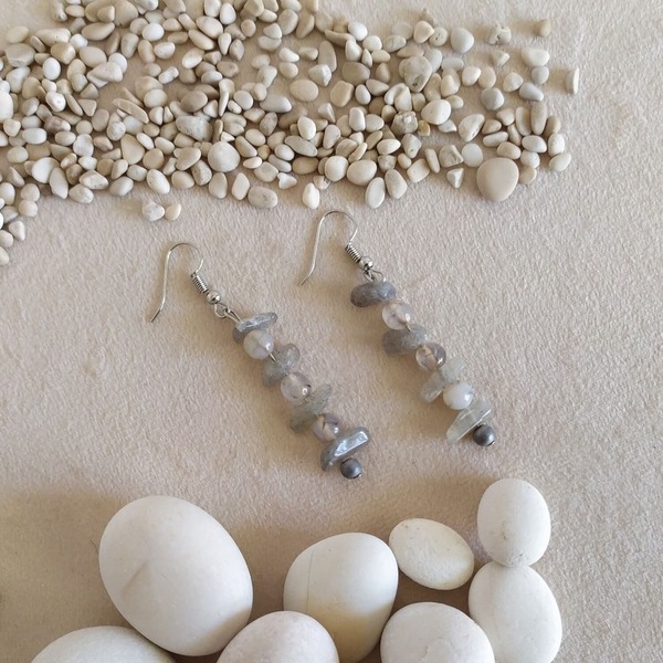 "Cracked Ice" - Κρεμαστά σκουλαρίκια με ημιπολύτιμες πέτρες - ημιπολύτιμες πέτρες, μικρά, κρεμαστά, γάντζος - 2