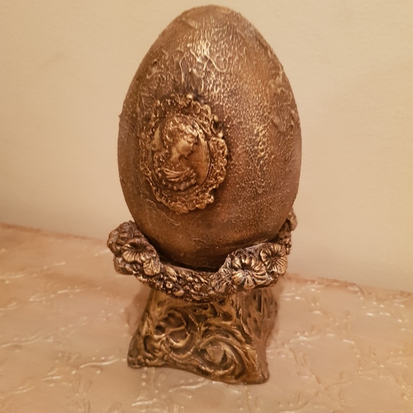 Πασχαλινό αυγό με διακοσμητικά στοιχεία πηλού και μικτές τεχνικές 19χ10εκ. - διακοσμητικά, δώρο για νονό, ιδεά για δώρο, πασχαλινά αυγά διακοσμητικά, πασχαλινά δώρα - 2