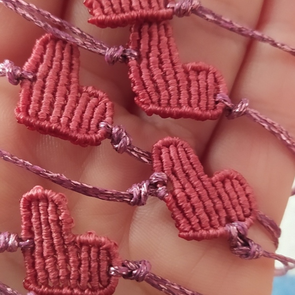 Simple Heart Macrame Bracelet Love Valentine's - καρδιά, μακραμέ, κορδόνια, ζευγάρια, χεριού - 4