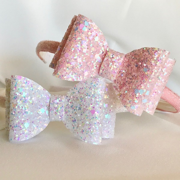 Στέκα Glitter Girl - με glitter φιόγκο λευκό & ροζ - κορίτσι, γκλίτερ, στέκες μαλλιών παιδικές, αξεσουάρ μαλλιών, headbands