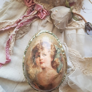 Πασχαλινό αυγό διακοσμητικό Vintage με ντεκουπαζ και ανάγλυφα στοιχεία πηλού 20χ14εκ. - διακοσμητικά, δώρο για νονό, ιδεά για δώρο, πασχαλινά αυγά διακοσμητικά, πασχαλινά δώρα - 2
