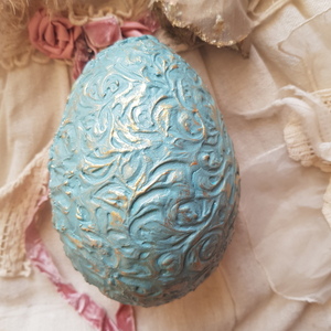 Πασχαλινό αυγό διακοσμητικό Vintage με ντεκουπαζ και ανάγλυφα στοιχεία πηλού 20χ14εκ. - διακοσμητικά, δώρο για νονό, ιδεά για δώρο, πασχαλινά αυγά διακοσμητικά, πασχαλινά δώρα - 5