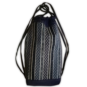 Χειροποίητο backpack 30x46-50cm σακιδιο πλατης, υφαντο + τζιν μπλε γκρι και φοδρα allday - πλάτης, πουγκί, ύφασμα, ethnic, boho
