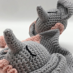 Πανάκι παρηγοριάς αγκαλιάς safety blanket ελεφαντάκι ροζ γκρι - προίκα μωρού, πετσέτες - 3