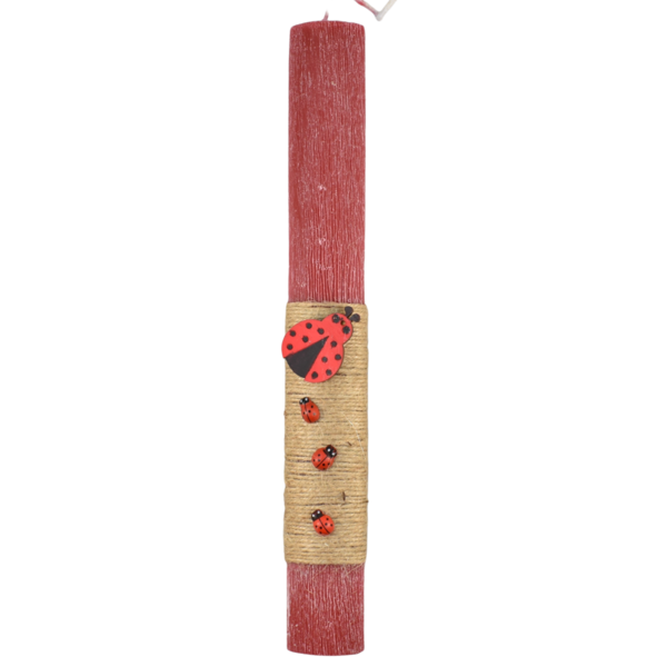 Γυναικεία πασχαλινή λαμπάδα με πασχαλίτσες κόκκινη 26 cm - κορίτσι, λαμπάδες, για παιδιά, για ενήλικες, για εφήβους - 3