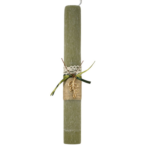 Πασχαλινή λαμπάδα γυναικεία με φύλλο λαδί 26cm - λουλούδια, λαμπάδες, για ενήλικες, για εφήβους - 3